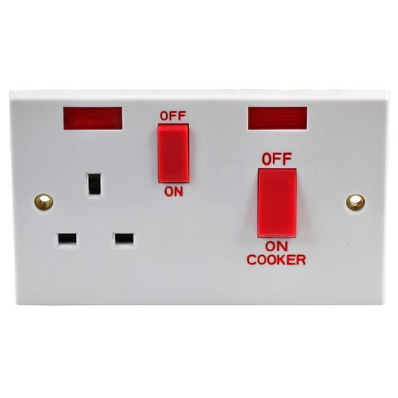 PRO ELEC - 45A DP Cooker Control Switch and Socket with Neon