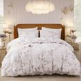 thumbnail image 3 of Floral Duvet Cover - 100% Nature Cotton Reversible Grayish Flower Bedding Set with Zipper Closure, 3 Pieces Soft & Breathable Beige Comforter Cover, 3 of 8