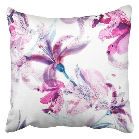 Hand Painted Lily - ARHOME Colorful Floral Watercolor Lilies Green Abstract Flower Paint Color Water Hand Splash Pillow Case Cushion Cover 16x16 inch