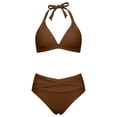 thumbnail image 4 of VNKIDY Womens Solid Halter Triangle Bikini Top Mid Waisted Cross Wrap Brief Bottom Two Piece Swimwear Set For Beach Days Pool Parties Summer Vacations Water Activities Stylish Swimwear, 4 of 5
