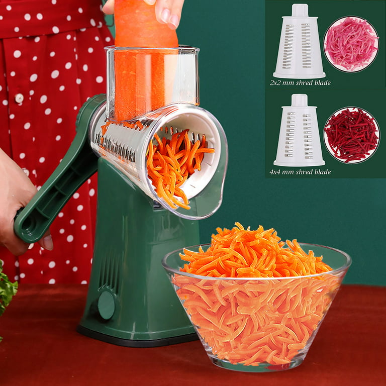 5 in 1 Rotary Cheese Grater with Handle [5 Interchangeable Stainless Steel Blades] - Green A Home