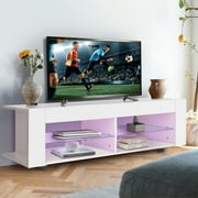 HERCHR Modern White TV Stand with LED Light High Gloss TV Cabinet with LED Lights Modern TV Stand Media Console Cabinet Remote Control