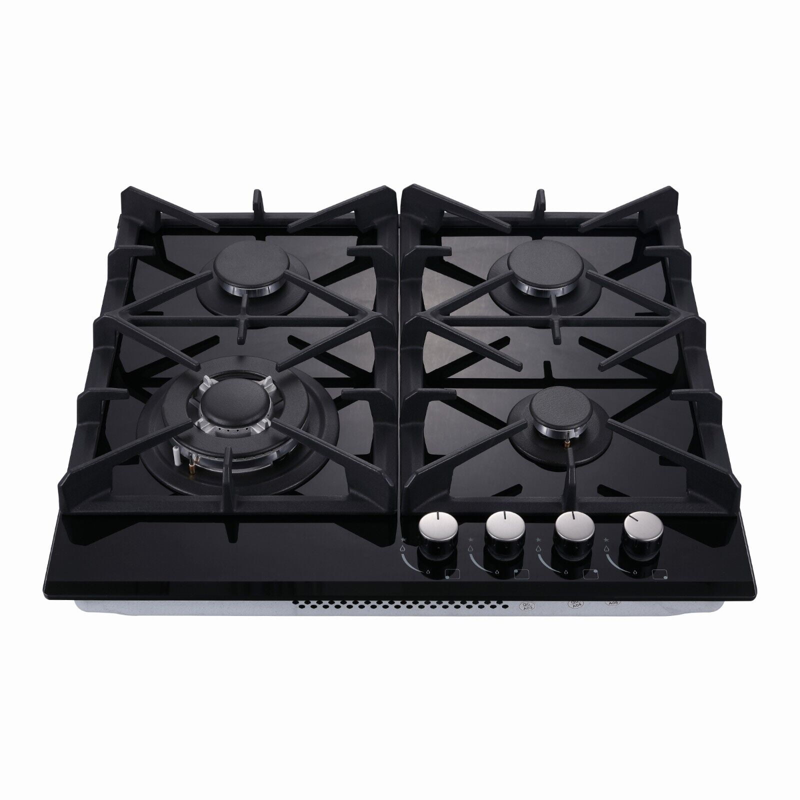 4-Burners Gas Cooktop 24 inch Stainless Steel Tempered Glass NG/LPG Convertible