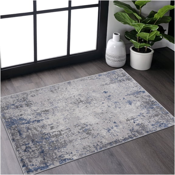 JERFIT Modern Abstract Area Rug 2x3 Silver Polyester Stain Resistant Non-Shedding Easy Clean Indoor Carpet for Living Room Bedroom