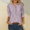 thumbnail image 2 of Birdeem Womens Printed Button 3/4 Sleeve T-Shirt Loose Top, 2 of 12