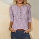 thumbnail image 2 of Tops de Algodón para las Mujeres Impreso Botón 3/4 Manga Suelta Tee, Suave Casual 3/4 Manga Superior, 2 of 4