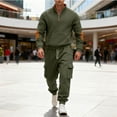 thumbnail image 2 of RXMEKW Men's Solid Color Long Sleeve Pullover Hoodie, Stand-Up Collar with Elastic Waistband and Drawstring Sweatpants Set, 2 of 9