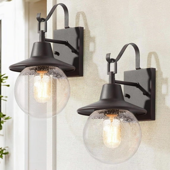 LNC 1-Light Black Modern&Contemporary 1-Light Globe Outdoor Wall Lamp Rusty 2pcs/pack
