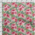 thumbnail image 3 of Soimoi Watercolor Floral Printed, Cotton Satin Spandex, Sewing Fabric by The Yard 54 Inch Wide, Decorative Fabric for Dresses and Home Accents, Mint Green & Pink, 3 of 5