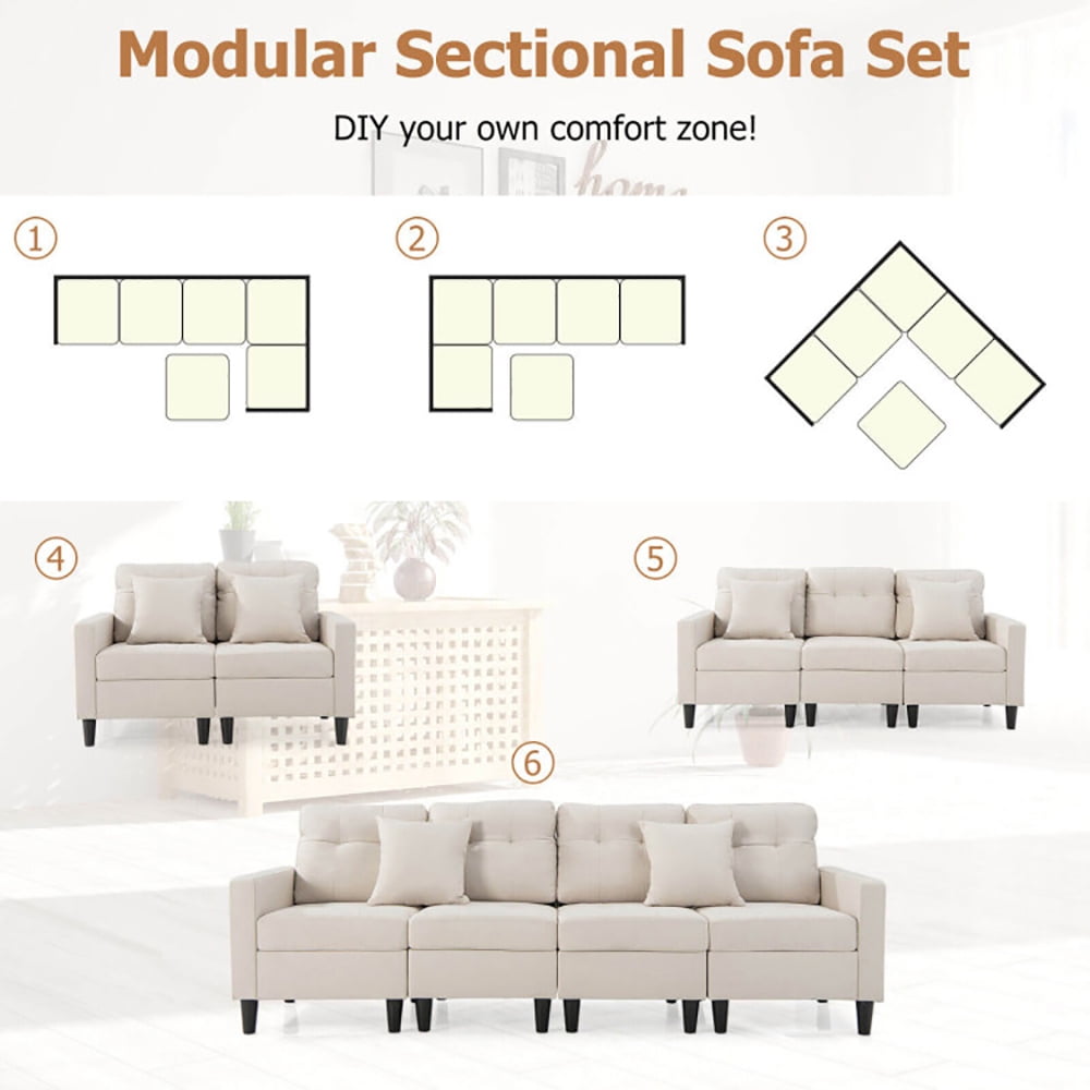 Finihen L-shaped Sectional Sofa Couch, Upholstered L-shaped Sectional Couch, L-shaped Sectional Corner Sofa Set with Storage Ottoman, for Living Room, Beige Finihen L-shaped Sectional Sofa Couch, Upholstered L-shaped Sectional Couch, L-shaped Sectional Corner Sofa Set with Storage Ottoman, for Living Room, Beige