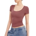 thumbnail image 6 of Women's Scoop Neck Short Sleeve T Shirt Slim Fit Sexy Tops, 6 of 6