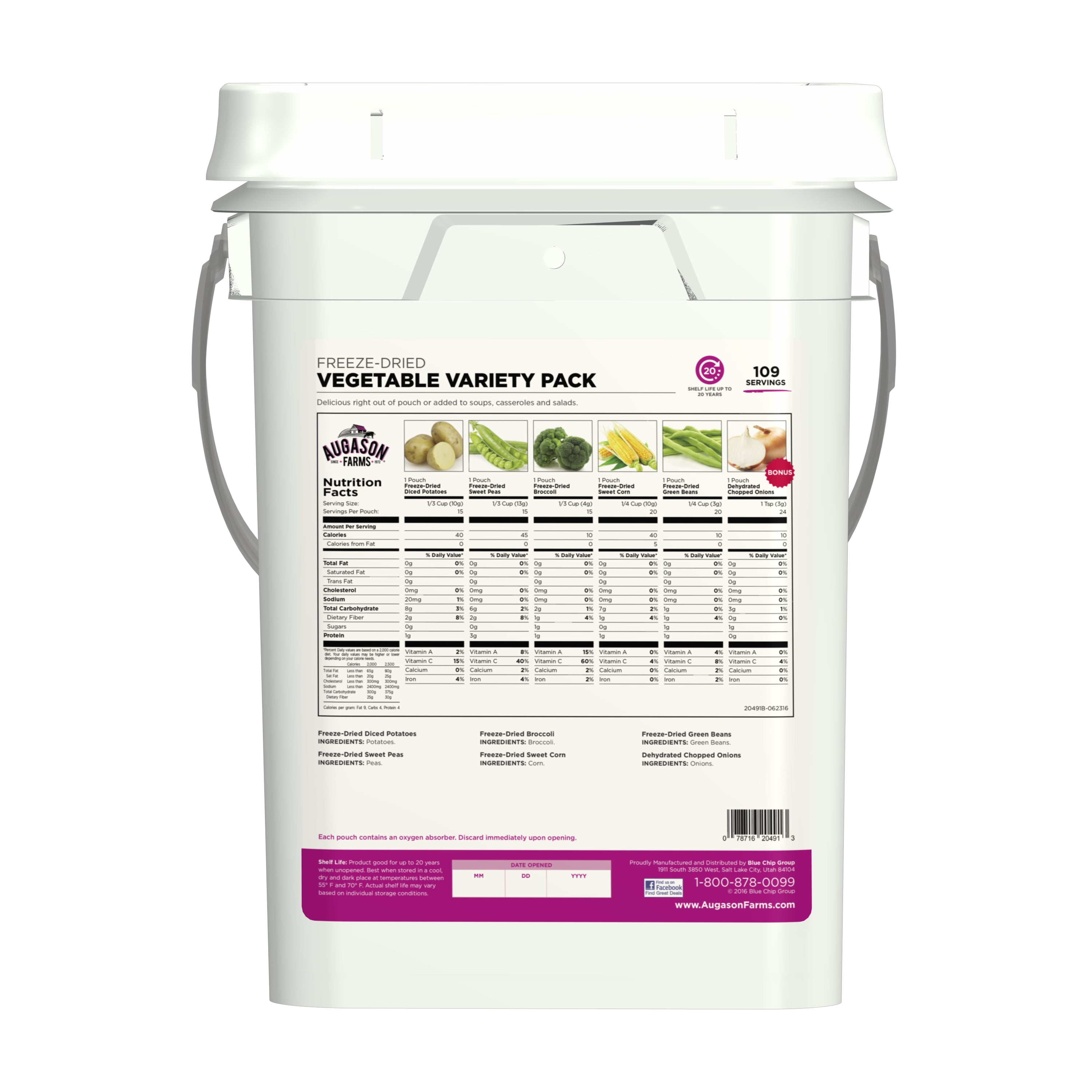 Augason Farms Freeze-Dried and Dehydrated Vegetables Emergency Food Supply, 6 Varieties