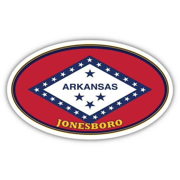 Jonesboro City Arkansas State Flag | AR Flag Craighead County Oval State Colors Bumper Sticker Car Decal 3x5 inches