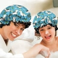 thumbnail image 6 of Shower Caps,Blue Dinosaurs with Coins Dynamic Waterproof Shower Cap for Women 4 Pieces,Double Reusable Hair Cover for Shower PEVA Elastic Stretch Hem, 6 of 7