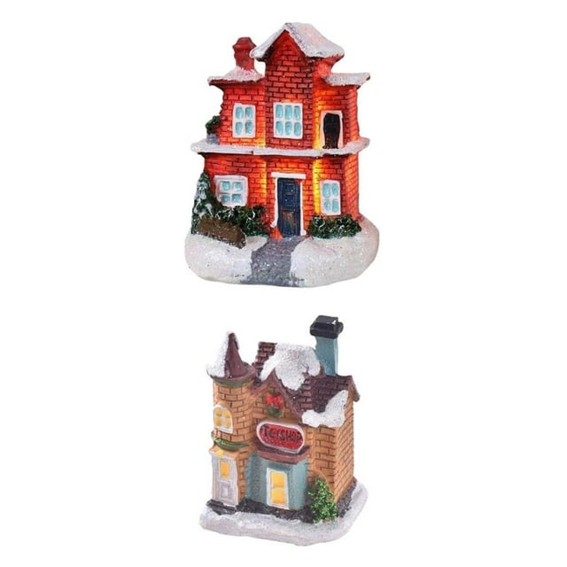 Casa de miniaturas,Decoración de regalo de decoración de casa de nieve de Navidad LED EstiloF