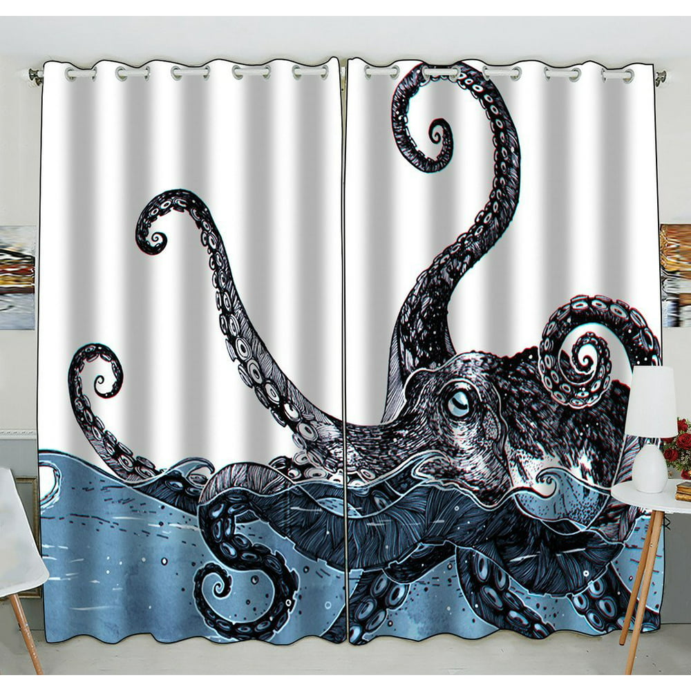 GCKG Creative Octopus Window Curtain Kitchen Curtain Window Drapes ...