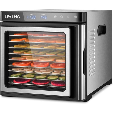 OSTBA Food Dehydrator Machine, 9 Stainless Steel Trays Dehydrators for Food and Jerky, Herbs, Veggies, Fruits, Adjustable Temperature and 48H Timer, Overheat Protection, 1000W, Recipe Book Included
