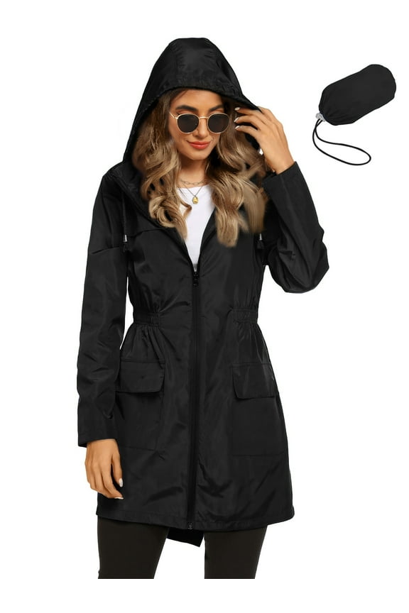 Womens Lightweight Jackets Windbreaker Jackets Woman Long Waterproof Hooded Raincoat with Pockets