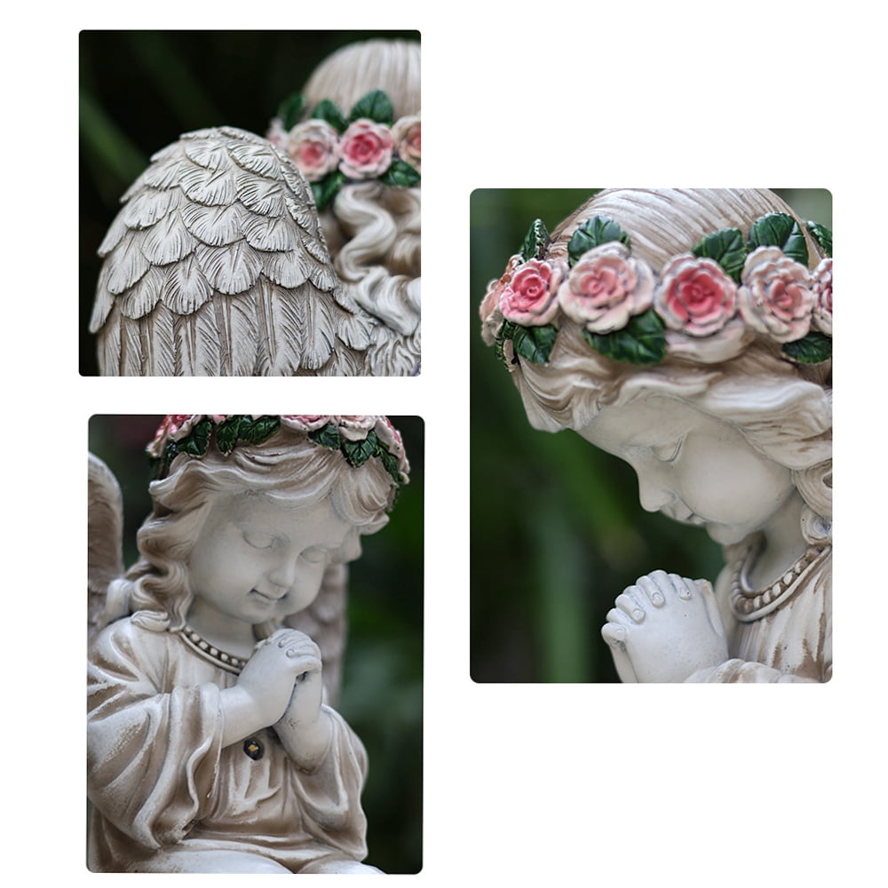 Solar Angel Garden Statue with LED Lights – Outdoor Garden Decor for Yard, Lawn, Patio– Praying Angel Figurine with Flower Crown – Memorial Angel Decoration for Sympathy Gift