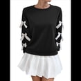 thumbnail image 3 of Blusa de Larga con Lazo Y2K para Mujer - Cuello Redondo Rojo con Lazo Navideño y de Año - Camisa Holgada Extragrande Negro S, 3 of 10
