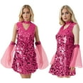 thumbnail image 3 of Nyeemya Women's 70s Retro Disco Dance Dress Hippie Sequin Sensation Dress Cocktail Club Party Dresses Hot Pink S, 3 of 6