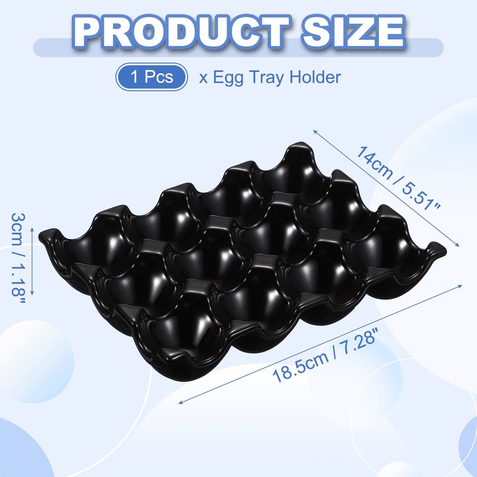 Uxcell Ceramic 12 Cups Egg Tray Holder, Porcelain Eggs Container for Home Countertop Kitchen Storage Refrigerator Fridge Decorative Serving Display, Black