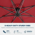 thumbnail image 5 of 10ft Solar Lights Offset Cantilever Patio Umbrella - with Light, LED Lighted Offset Hanging Patio Outdoor Market Umbrella UPF50+ UV Protection with Easy Tilt and Crank (Burgundy Red), 5 of 17