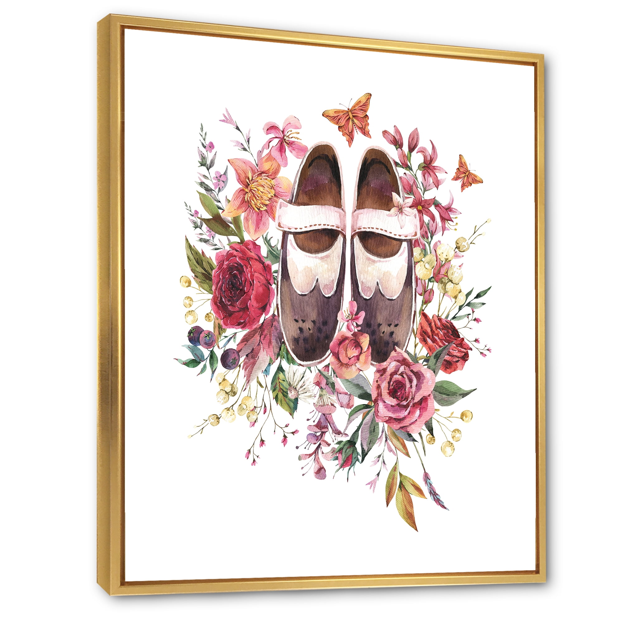 Designart 'Wildflowers With Ancient Oxford Shoes' Farmhouse Framed Canvas Wall Art Print