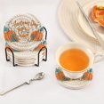 thumbnail image 3 of Yayeee 6 PCS Drink Coasters with Holder Set Woven Absorbent Round Tabletop Hot Pad, Big Pumpkins, 3 of 7