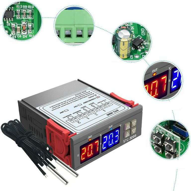 JINGT Stc-3008 12V / 24V 110V-220V Digitaler Temperaturregler Thermostat +  Ntc Sensor 
