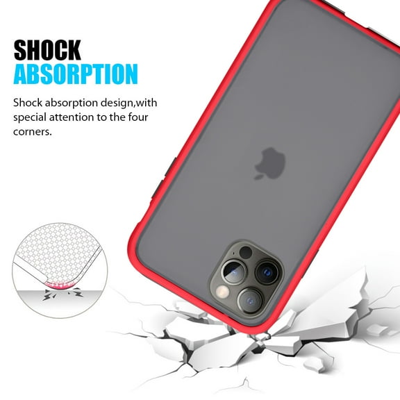 Apple iPhone 12 /12 Pro (6.1") Phone Case Hybrid Frosted PC Armor Matte Protective TPU Gummy Rubbe Anti-Shock Heavy Duty Cover for iPhone 12 / 12 Pro - Gray Red