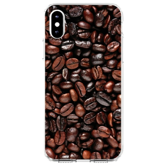 DistinctInk Clear Shockproof Hybrid Case for iPhone XS Max (6.5" Screen) - TPU Bumper, Acrylic Back, Tempered Glass Screen Protector - Dark Brown Coffee Beans