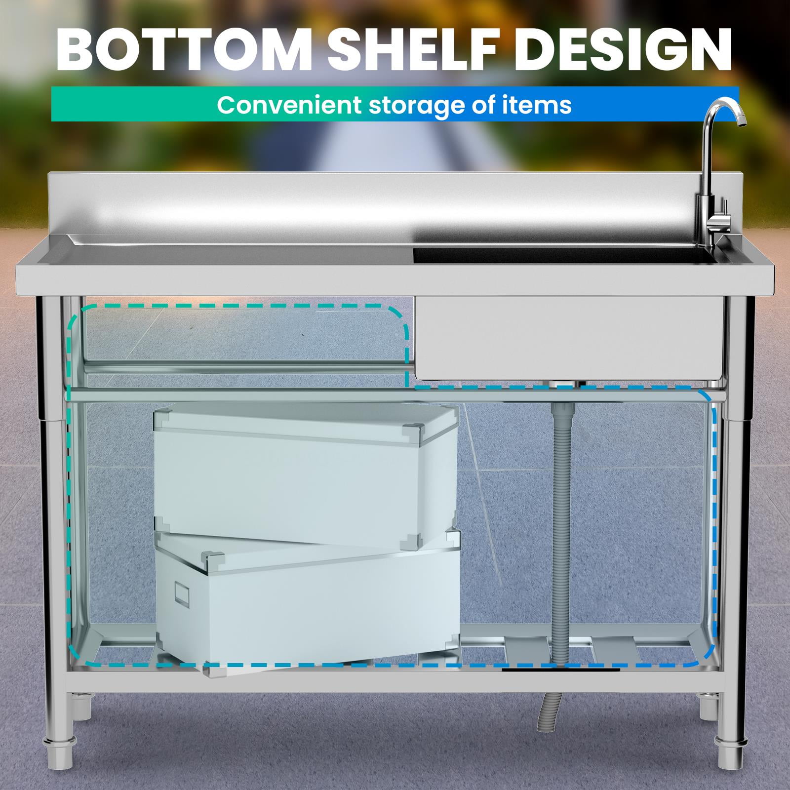 300lbs Free Standing Sink Two hot and cold water pipes, Utility Sink With Large Space Storage Rack, Stain-Resistant Commercial Kitchen Sink for Kitchen