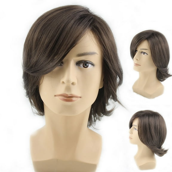 XIAQUJ Rocker Men Fashion Short Hair Wig for Carnivals Party Festival Brown
