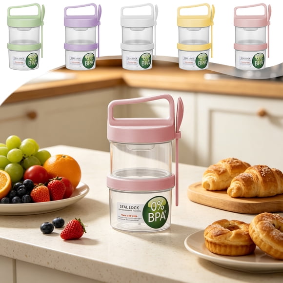 Vacemry 5 Pcs Coupes de Fruits pour Déjeuner Coupes de Lait Coupes de Yogourt, Coupes Portatives 720ml avec Cuillères pour Travail Études Pique-Nique Salade Soupe, Coupes en Plastique pour Maison Bureau Plein Air Voyage