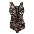 thumbnail image 1 of eVogues Women's Lace Up Sleeveless Bodysuit Brown Animal Print, 1 of 4