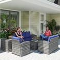 thumbnail image 2 of Outsunny 6PCS Patio Furniture Set Rattan Wicker Patio Sofa Set, Navy Blue, 2 of 10