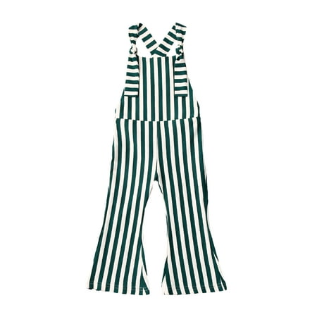 

Sunisery Toddler Baby Girl Stripe Bell-Bottom Jumpsuit Romper Overalls Long Pants Outfit Green 6-12 Months