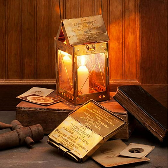 Candle Lamp - Vintage Style Folding Brass Candle Lantern with Hanging Handle - Collapsible Portable Lamp for Emergency Candles - Camping Lantern for Survival Gear Emergency Kit by