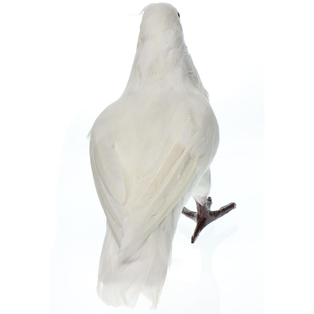 Artificial Pigeon Fur Standing Pigeon Realistic Feathered Figurine White 
