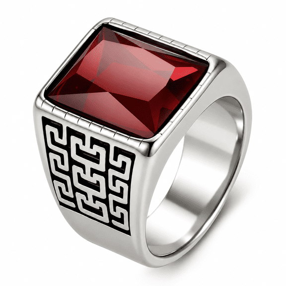 Men's Signet Ring, Rectangular Faceted Top, Stainless Steel Statement Ring