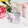 thumbnail image 5 of Heart Shaped Acrylic Decorative Plaque 3.9X3.9 In Transparent Scratch Purple Floral Nanny Message Tabletop Ornament Thank You Gift Nanny Christmas Thanksgiving Home Office Desktop Decor, 5 of 5