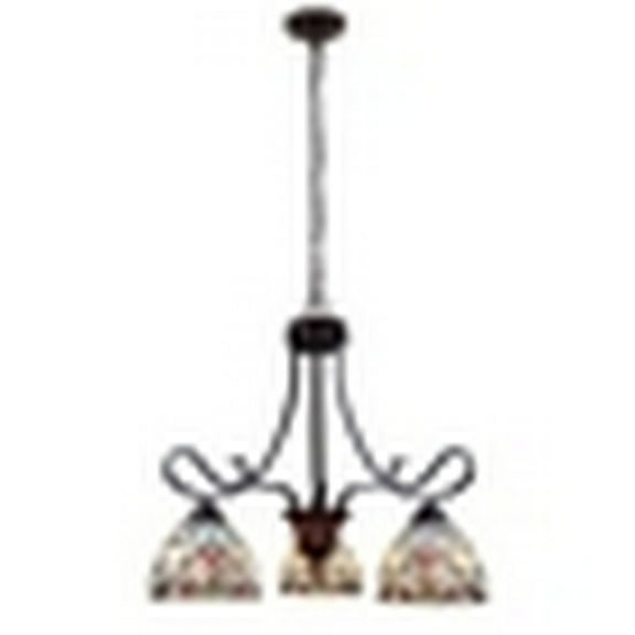 CHLOE Lighting GRENVILLE Tiffany-Style Blackish Bronze 3-Light Victorian Mini-Chandelier 25" Wide