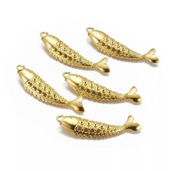 U8MO 5Pcs Tibetan Style Golden Alloy Fish Big Pendants For Jewelry Making 70x18x6mm