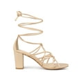 thumbnail image 3 of BLISSFUL STEP Women's Open Toe Knots Strap Lace Up Block Heels Sandals Beige 9, 3 of 7