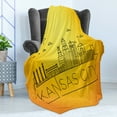 thumbnail image 4 of Kansas City Soft Flannel Fleece Throw Blanket, Minimal Kansas Missouri Linear City Skyline with Typographic Design, Cozy Plush for Indoor and Outdoor Use, 70" x 90", Orange Yellow Black, by Ambesonne, 4 of 5