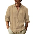 thumbnail image 2 of Qwertyu Men's Long Sleeve Button Down Shirt Casual Cotton Linen Textured Solid Color Lightweight Shirt Summer Beach Tops Khaki XL, 2 of 5