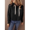 thumbnail image 3 of Women's Black Cropped Hoodie with Drop Shoulder and Adjustable Drawstring | [ZhiHiMeRi] | (US 12-14)L, 3 of 10
