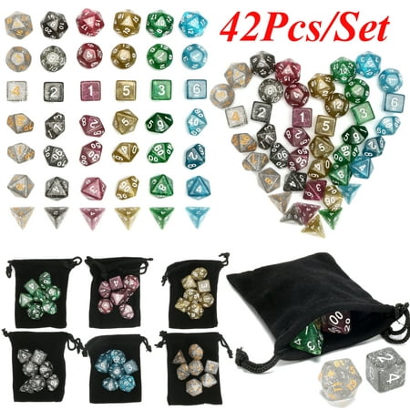 Mrosaa 42Pcs Polyhedral Dice Set - 6 Sets D&D Dice Set with Pouchs for Dungeons and