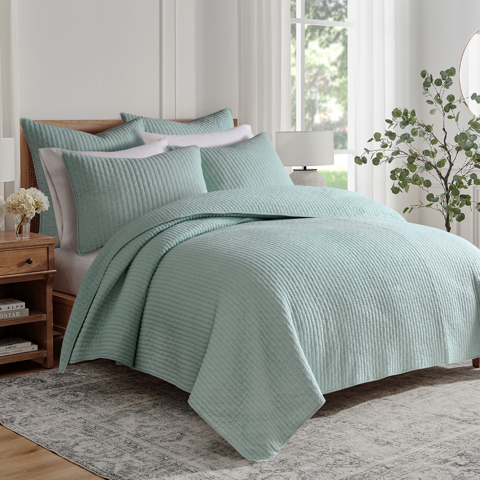 Levtex Home - Cross Stitch Quilt Set - 100% Cotton - Twin Quilt (68x86in.) + 1 Standard Shams (26x20in.) - Blue Haze